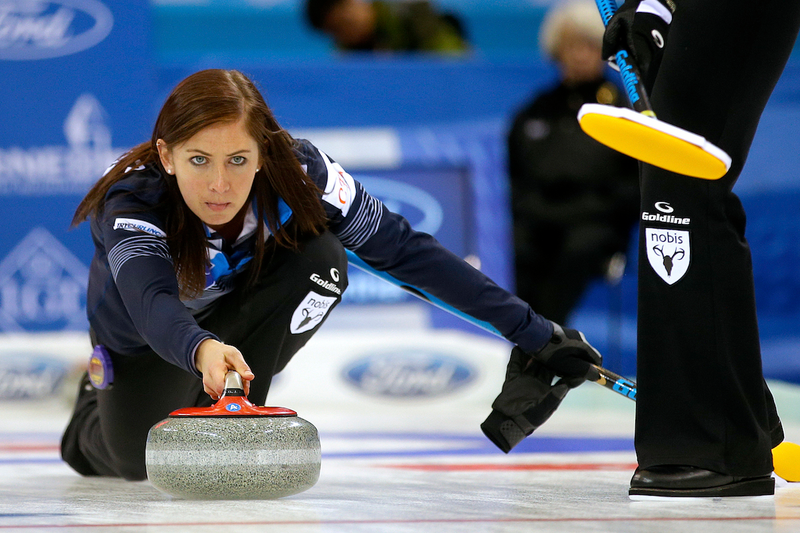 Eve Muirhead follows the sport’s tradition of skips looking impossibly stern as they throw. Photo: Mark Schiefelbein/AP
